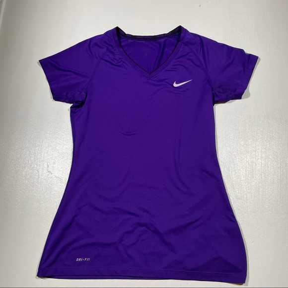 Nike Pro Purple V Neck Short Sleeve Tee T-Shirt Gym Athletic - Picture 2 of 7